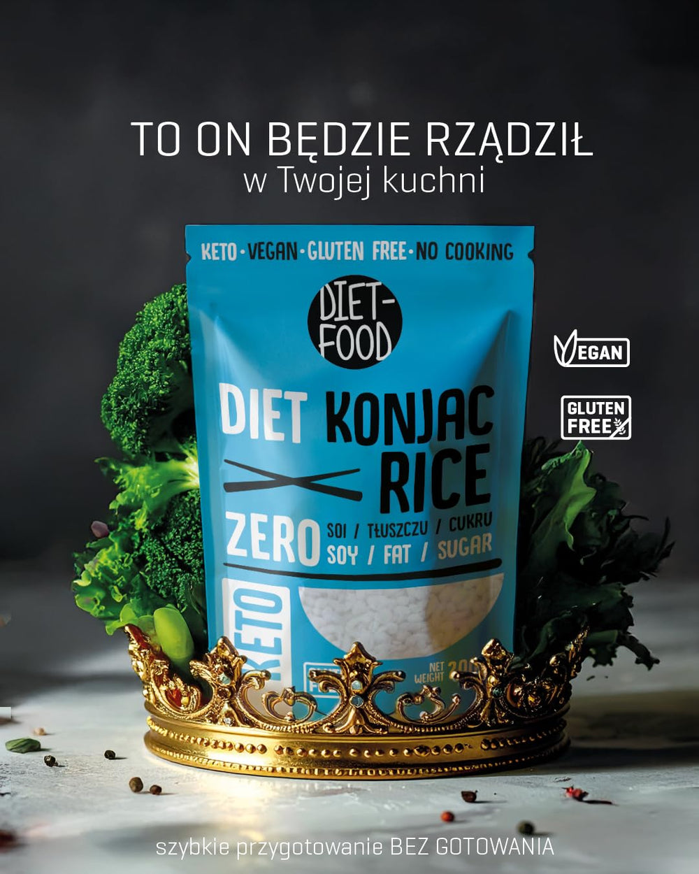 DIET-FOOD Riz shirataki konjac instantané, faible en glucides, faible en calories, végétalien, sans gras, sans soja, sans gluten, compatible céto, nouilles de riz amincissantes, 200 grammes