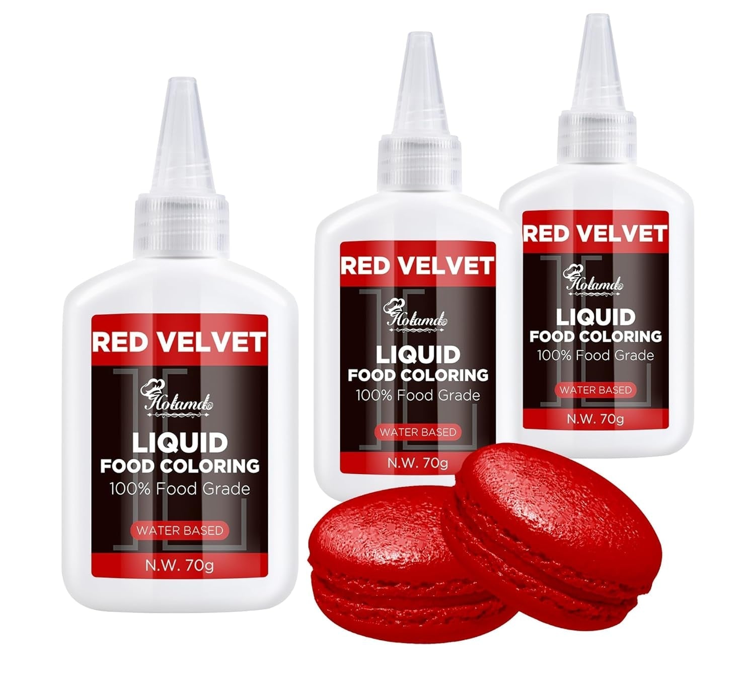 Colorant alimentaire liquide, ensemble de colorants alimentaires velours rouge pour la cuisson de gâteaux, macarons, biscuits, colorant alimentaire pour la décoration de gâteaux, liquide pour colorer les boissons (70 g x 3)