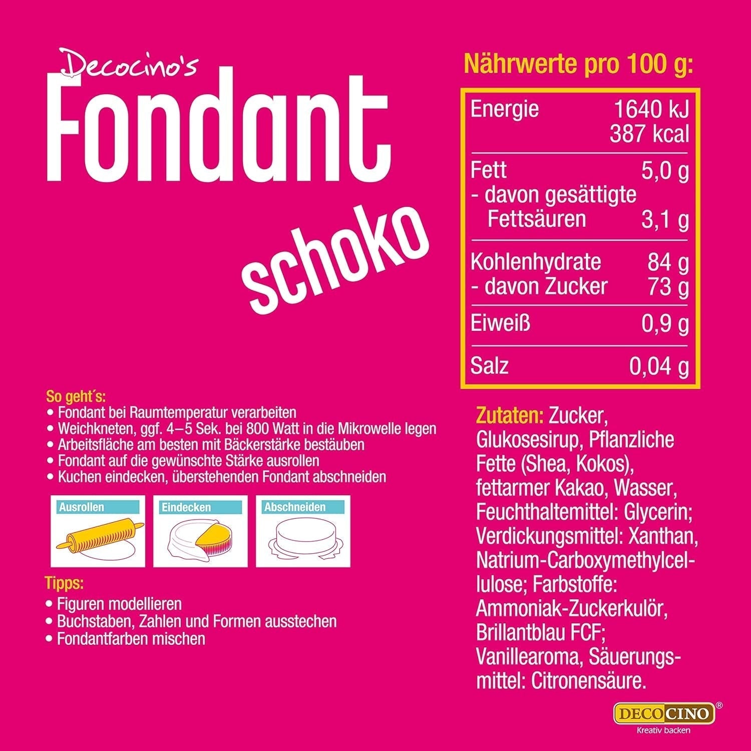DECOCINO Fondant Schoko – 250 g – Idéal pour verzieren von Kuchen, torten, cupcakes – Palmölfrei & Vegan Glazes et Decor Naty Shop