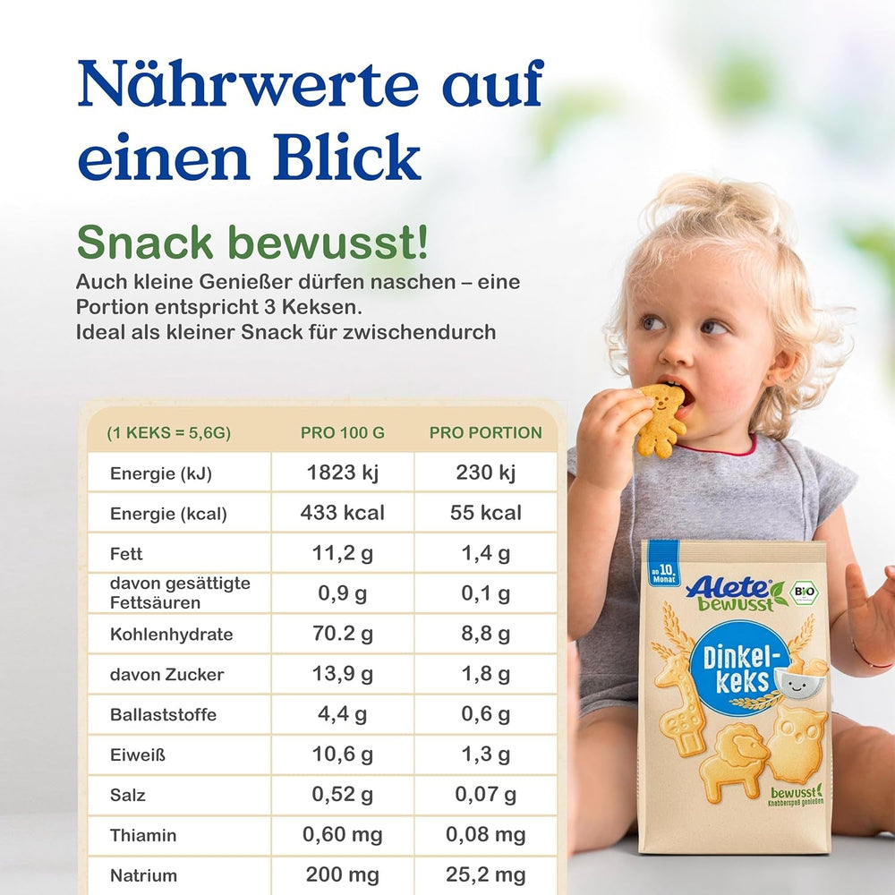 Alete Biscuits Croquants Bio à l'Alac (4 x 125g) - Biscuits Croquants Alac pour bébé, sans huile de palme, à partir de 10 mois