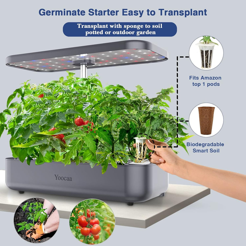 Système de culture hydroponique à 12 ustensiles, ensemble de jardin d'herbes aromatiques d'intérieur avec lumière LED, jardin intelligent, cuisine, kit de germination avec minuterie automatique (gris)