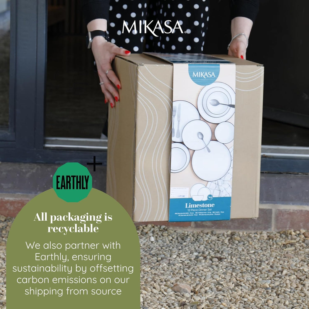 Mikasa Jardin Service de table 12 pièces, service de table en grès pour 4 personnes avec assiettes, assiettes latérales et bols, vert – Coffret cadeau et passe au lave-vaisselle