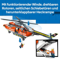 LEGO City Hubschrauber der Küstenwache - Spielzeug Einsatzfahrzeug - Modellbau mit Schiebetüren, Winche, 4 Minifiguren und Hai Figur - Geburtstagschenken für Jungen ab 7 Jahren - 60503