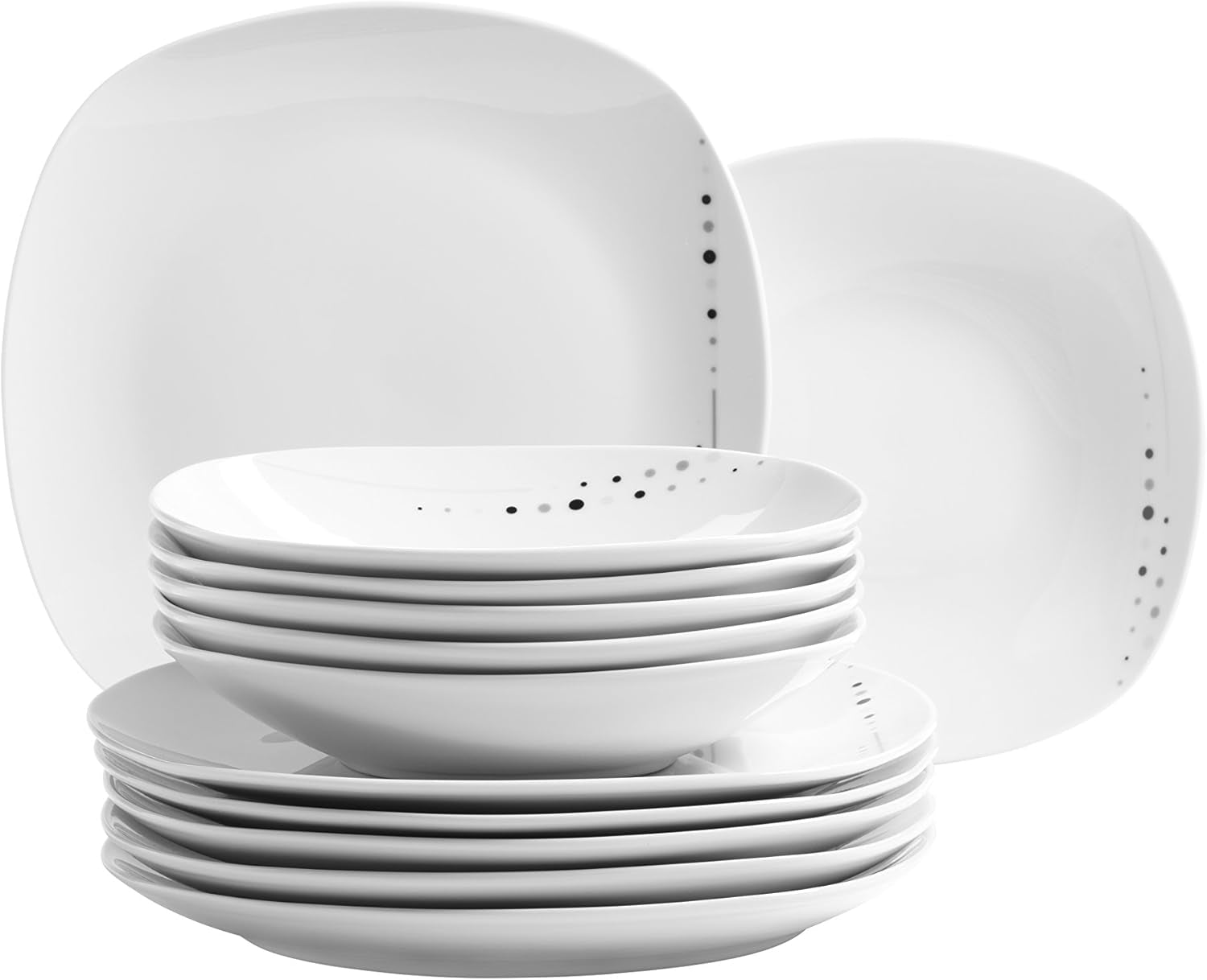 Mäser Fadilla Series Service de table combiné 42 pièces en porcelaine pour 6 personnes Blanc Noir Gris