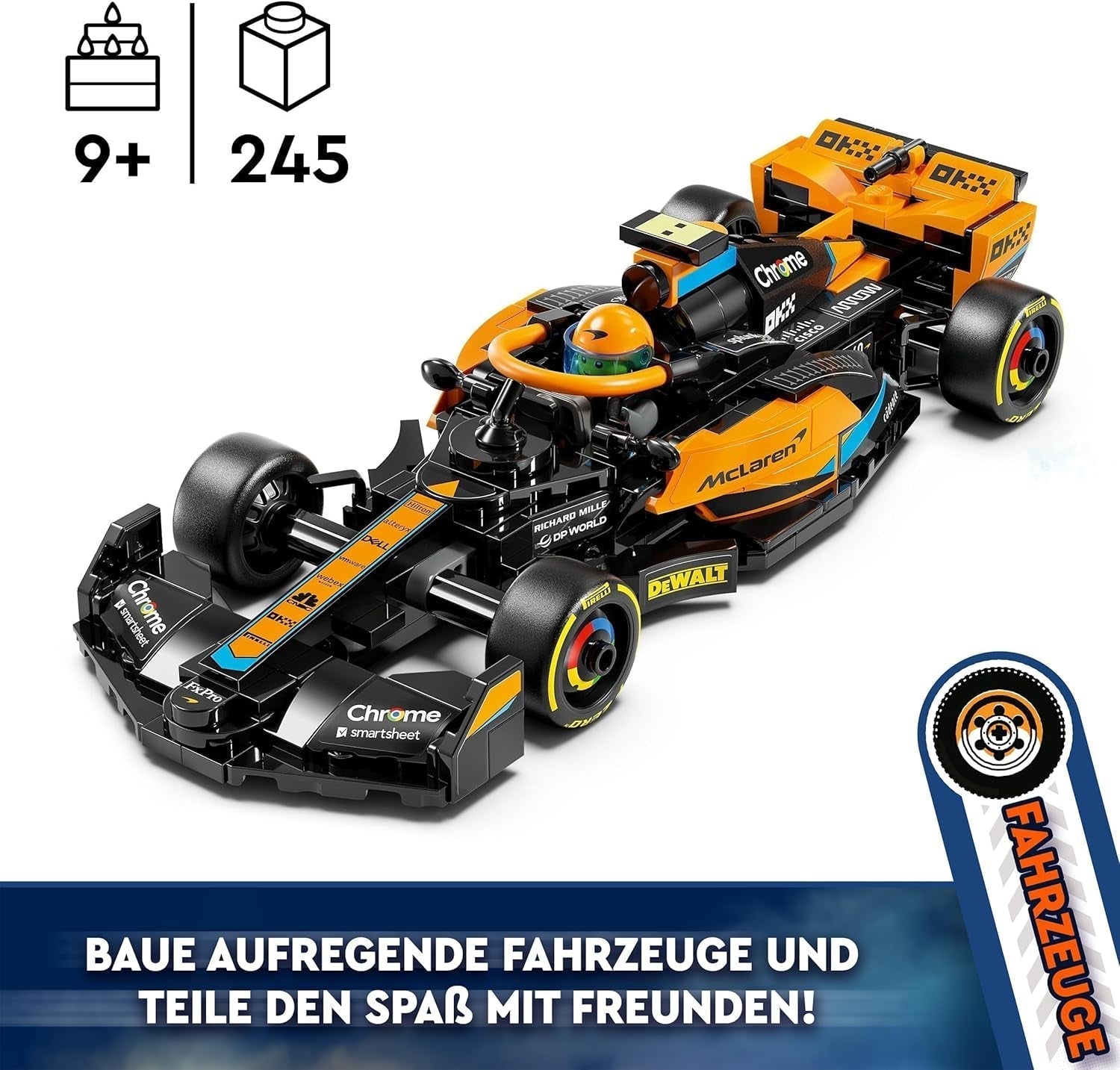 LEGO Speed Champions Mclaren Formule 1 Voiture de course 2023, jouet pour garçons et filles de 9 ans et plus qui aiment jouer de manière indépendante, modèle de véhicule à construire, décoration de chambre d'enfant 76919 Ensembles de construction Besuche den LEGO-Store