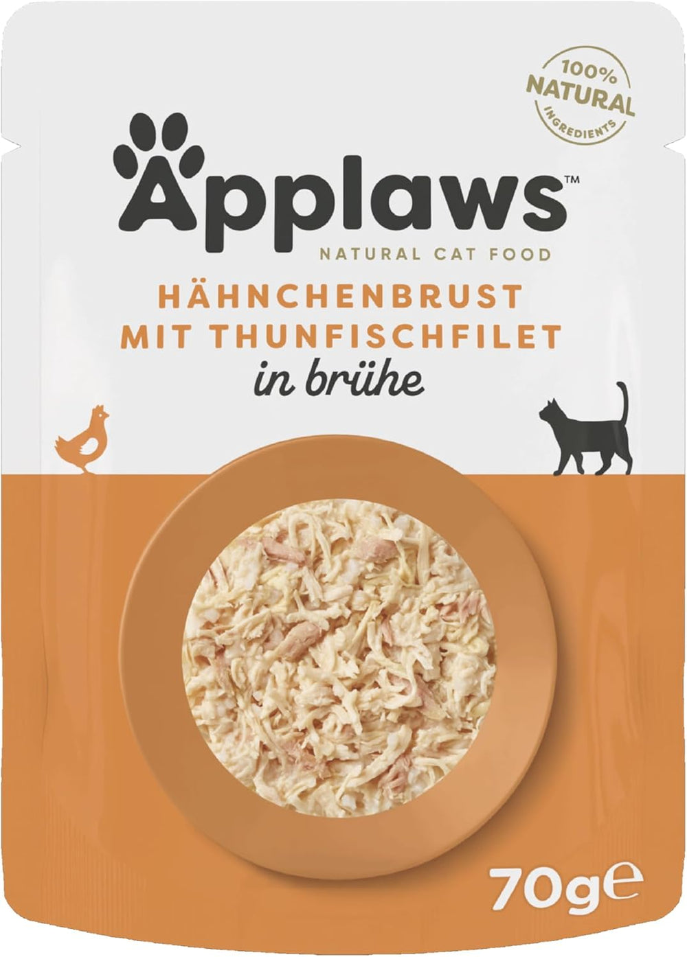 Applaws 100% Natural Nassfutter for Katzen, Hühnerbrust mit Tunfischfilet in Brühe - Packung mit 12 x 70g Beuteln