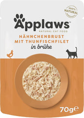 Applaws 100% Natural Nassfutter for Katzen, Hühnerbrust mit Tunfischfilet in Brühe - Packung mit 12 x 70g Beuteln