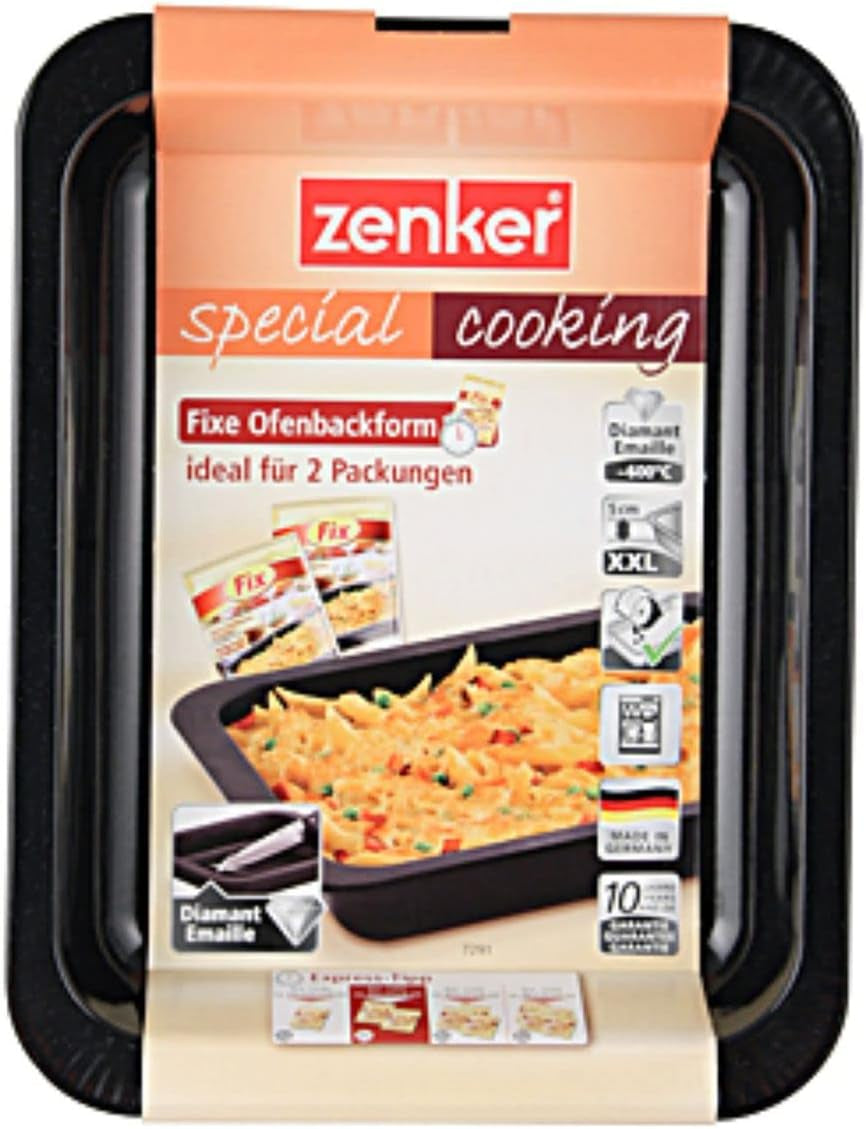 Zenker Ofenbackform (33 X 5 X 25 Cm) CUISSON SPÉCIALE, Rechteckige Auflaufform Mit Emaille-Versiegelung, Backform Mit Extra Hohem Rand (Farbe: Schwarz), Menge: 1 Stück Moules et plaques pour la pâtisserie Naty Shop