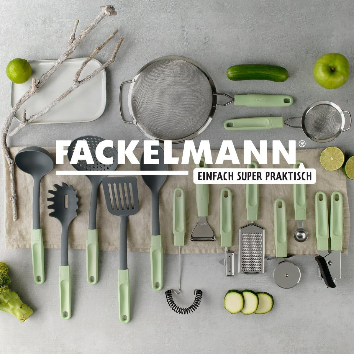 Fackelmann Ecolution Baller - Balle à fruits et à beurre en fibres de bois, bioplastique et acier inoxydable - Cuillère Paris 18 x 3 cm, vert menthe