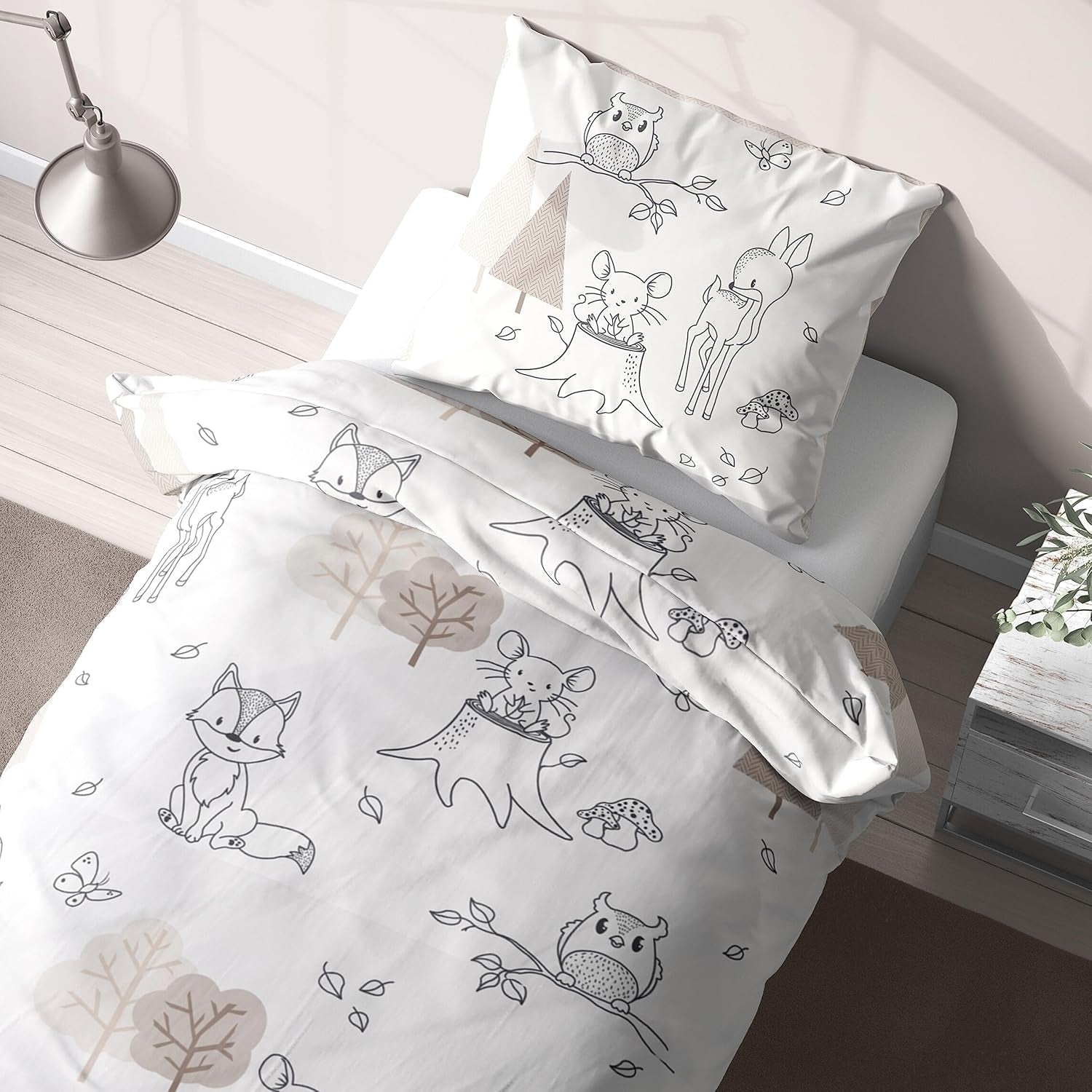 Linge de lit enfant, renard, hibou et animaux de la forêt, 100% coton Linge de lit - enfant Naty Shop