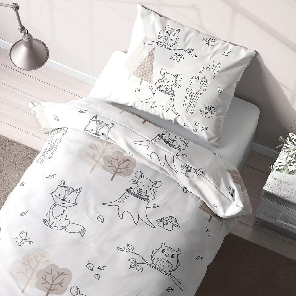 Linge de lit enfant, renard, hibou et animaux de la forêt, 100% coton Linge de lit - enfant Naty Shop