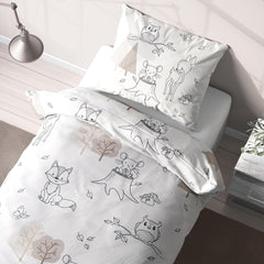Linge de lit enfant, renard, hibou et animaux de la forêt, 100% coton Linge de lit - enfant Naty Shop