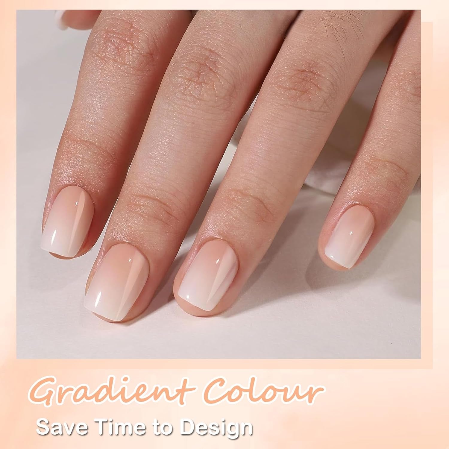 Lot de faux ongles – 240 pièces courtes et carrées, modèle en gel souple, dégradé de blanc nu, colle naturelle sur faux ongles pour femme, à faire soi-même (dégradé nu, 240X)