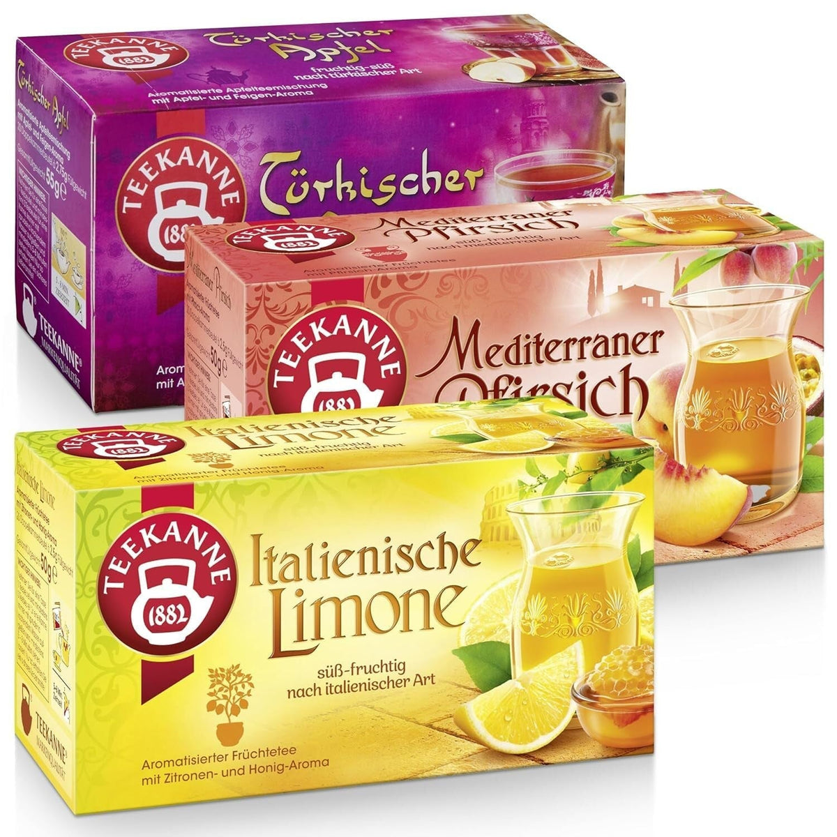 Teekanne Service à Thé 3 Assortiments, Citron Italien, Pêche Méditerranéenne et Pomme Turque, 155g