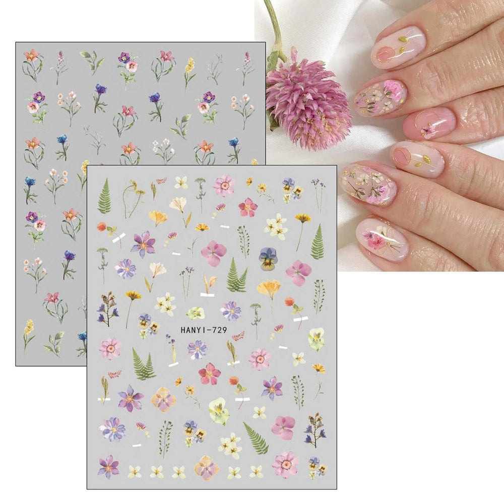 JMEOWIO Nagelsticker Frühlings Blume 9 Blatt Nail Art Sticker Selbstklebend Nagelaufkleber Bunte Sommer Blumen Dekoration Nageldesign Zubehör