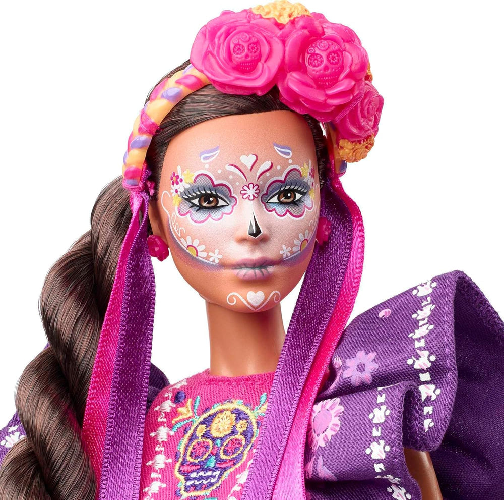 Poupée Barbie Día De Muertos 2022 avec robe traditionnelle à volants, couronne de fleurs et peinture pour le visage Calavera, cadeau pour les collectionneurs