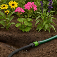 Furtun de picurare Kinzo 15M Ø14mm – Furtun de grădină cu 3 cuple – Furtun de grădină cu economie de apă pentru sisteme de pulverizare – Furtun negru