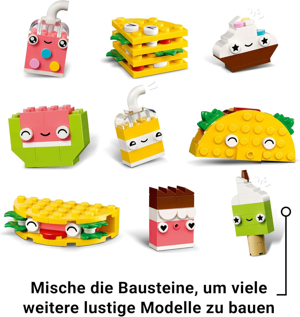 LEGO Classic Creative Snack Bauspaß, Spielzeug mit Essen für fantasievolle Rolenspiele, Bauset for Jungen and Mädchen ab 4 ans, Cupcake, Avocado, EIS am Stiel und Taco 11039
