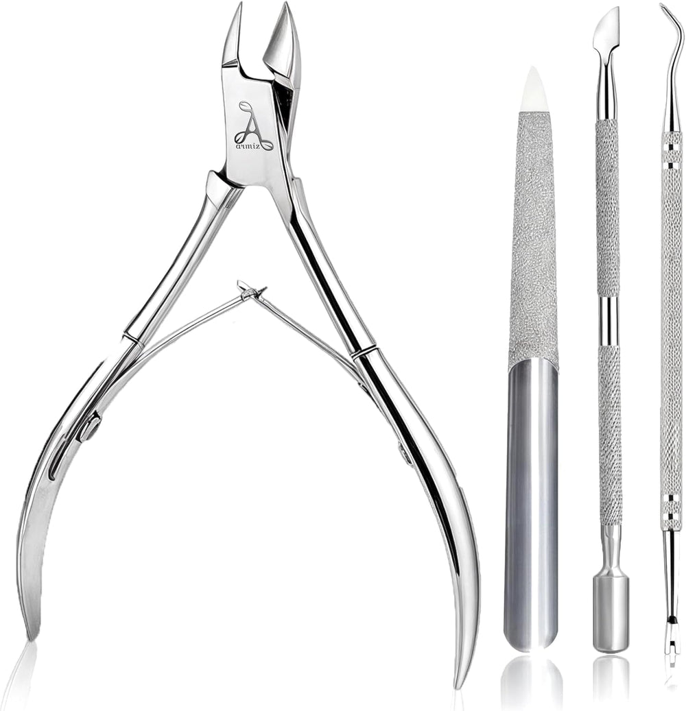 ARMIZ Ensemble 4 pièces repousse-cuticules et pinces, ensemble d'outils professionnels pour enlever les cuticules, pince multi-usages en acier inoxydable pour manucure et pédicure
