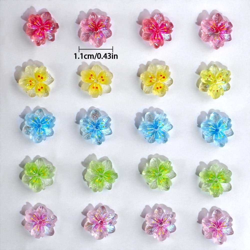 50Pcs 3D Blume Nagel Charms Nägel Zubehör Nageldesign Glitzersteine ​​​​Nailart Strasssteine ​​​​Fleur Nail Charms Lumineux Fleur Nail Art Charms Bunte Blumen Deko Nagel Steinchen Fleurs Nail Strass