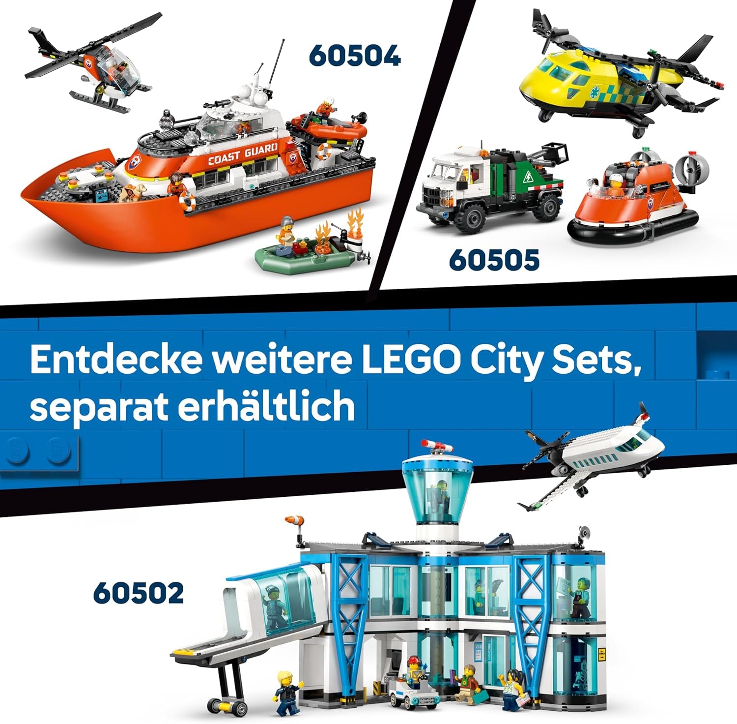 LEGO City Hubschrauber der Küstenwache - Spielzeug Einsatzfahrzeug - Modellbau mit Schiebetüren, Winche, 4 Minifiguren und Hai Figur - Geburtstagschenken für Jungen ab 7 Jahren - 60503