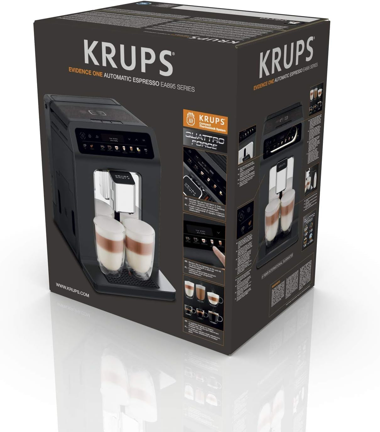 Machine à expresso automatique KRUPS Evidence One avec tuyau à lait, cappuccino à une touche, 12 boissons spéciales, fonction 2 tasses, écran couleur, machine à expresso, certificat TÜV, noir, EA895N10