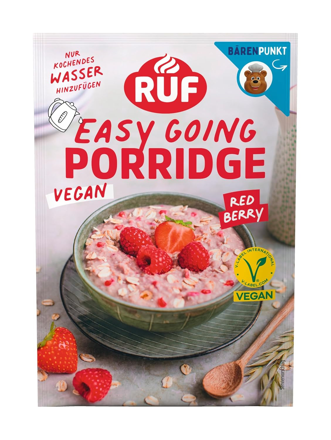 RUF Vegan Porridge aux Noix et Avoine, flocons d'avoine aux amandes, noisettes et graines de lin, facile à préparer, dans un emballage pratique en portions, 1 x 60 g