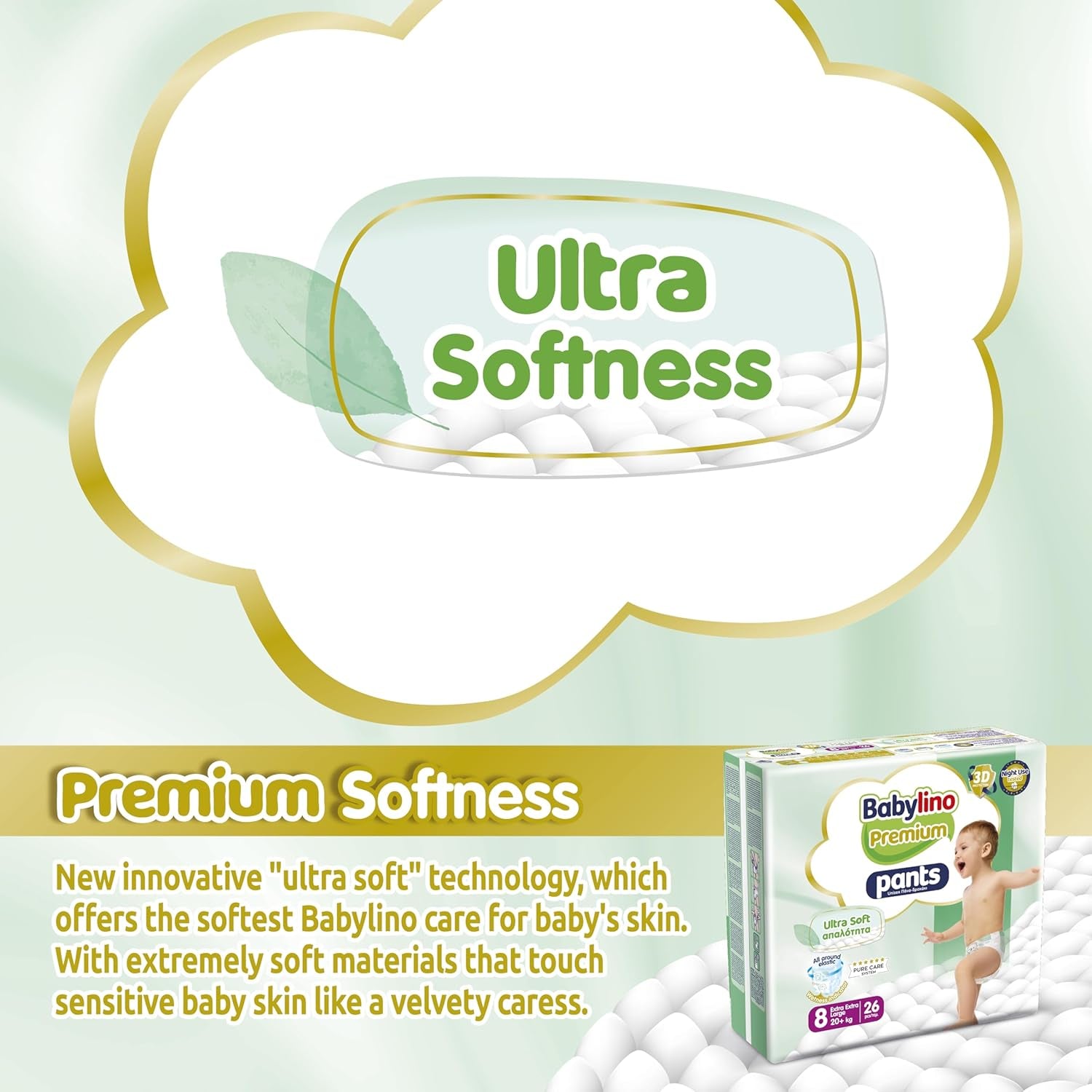 Pantalon Premium taille 8 avec filtre ultra doux, XXL (20+ kg), 104 pièces