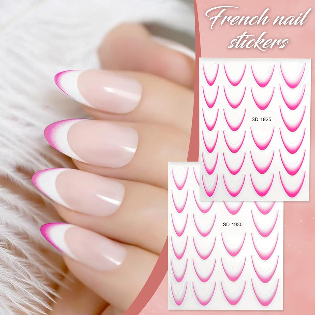 12 Stück French Tip Nagelsticker Selbstklebend Bunte French Nails Schablone Nagelaufkleber Nail Art Stickers Nageldesign DIY Nägel Zubehör(12 Farben)