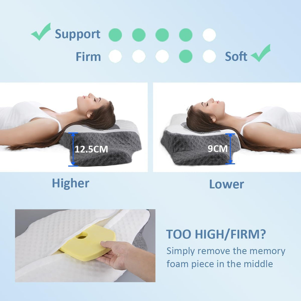 Topmener Oreiller orthopédique en mousse à mémoire de forme, oreiller cervical réglable, oreiller orthopédique ergonomique en forme de papillon pour le soutien du cou pendant le sommeil, oreiller de couchage pour dormeurs sur le dos et le ventre Oreillers orthopédiques cervicaux Naty Shop