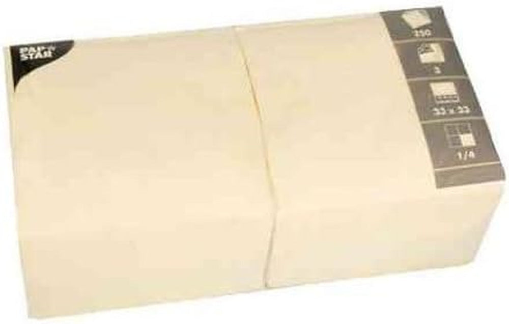 Serviettes, 3 épaisseurs 1/4 plis 33 cm x 33 cm crème Pour chaque fête et célébration. Quantité : 250 pièces