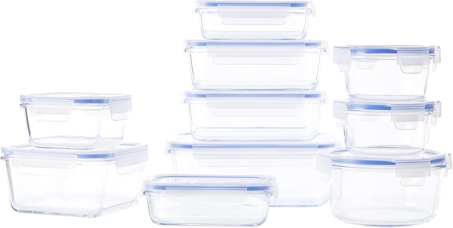 Amazon Basics Lot de 20 récipients alimentaires en verre avec couvercles (10 récipients + 10 couvercles) Boîtes de conservation alimentaires bleu transparent sans BPA Naty Shop 20 Single