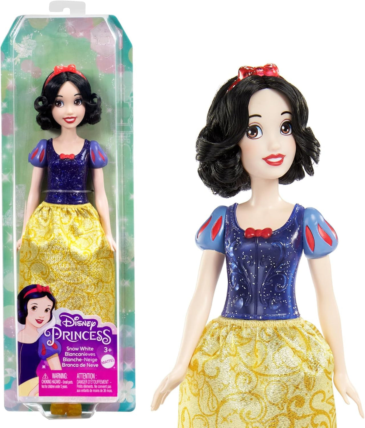 Mattel Disney Princess Toy Poupée mobile Blanche-Neige avec vêtements et accessoires étincelants Cadeau inspiré du film Disney pour enfants HLW08 Naty Shop Dolls Hair Band