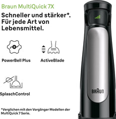 Braun Multiquick 7 MQ 7035X Stabmixer - Pürierstab Mit Abnehmbarem Edelstahl Mixfuß Mit Activeblade Technologie Zum Pürieren Der Härtesten Ingredient, Inkl. Ensemble de 3 pièces, 1000 watts, Schwarz Kitchen Naty Shop