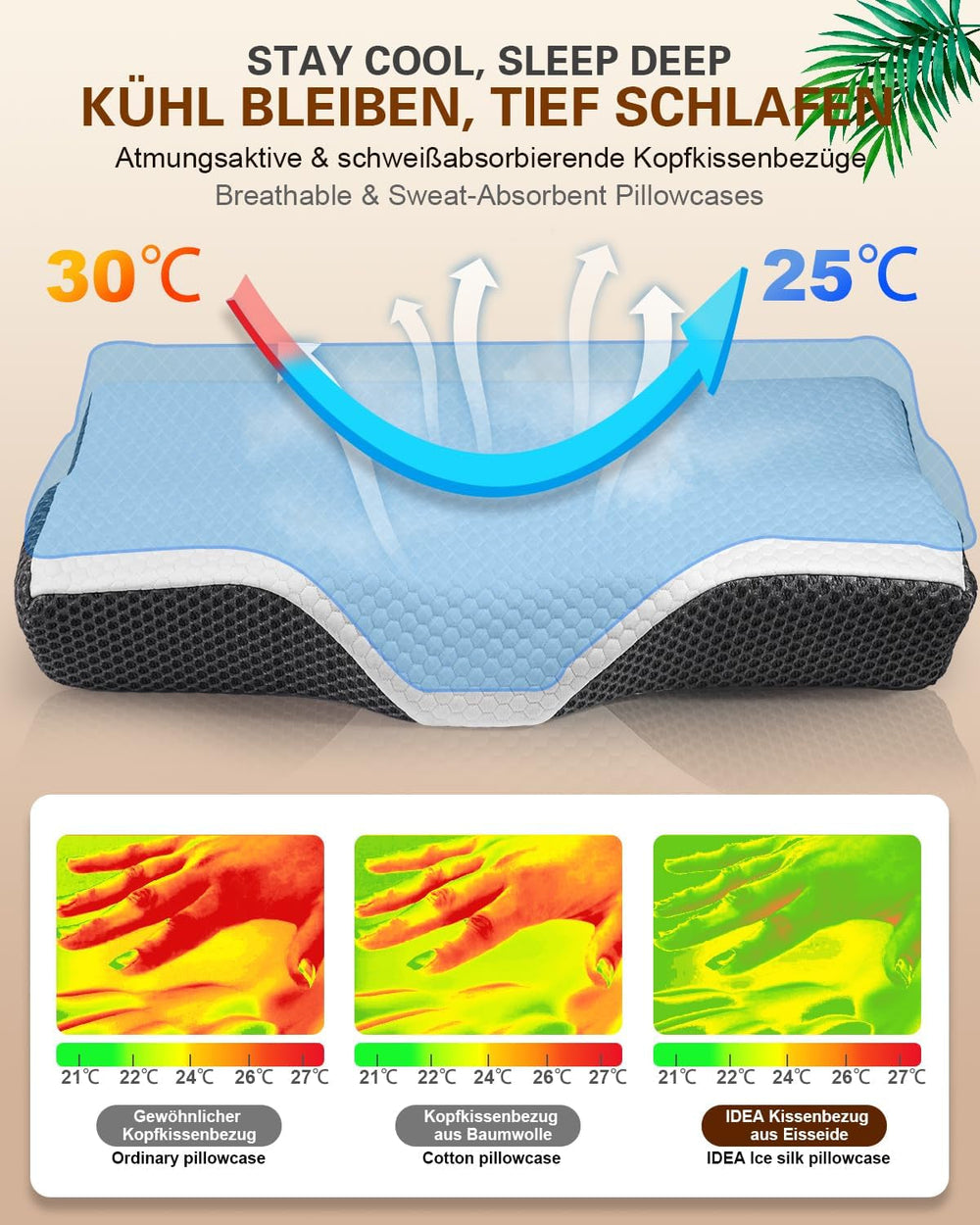 Oreiller orthopédique ergonomique pour douleurs cervicales, oreiller en mousse à mémoire de forme abdominale, oreiller anti-ronflement pour hommes et femmes (62 x 34,5 x 12/8 cm) Oreillers orthopédiques cervicaux Naty Shop