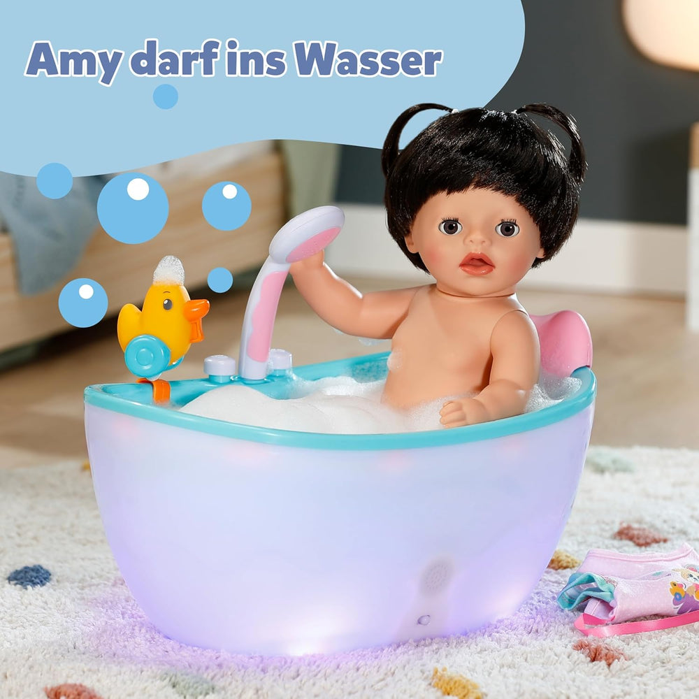 BABY Born Amy - Poupée 36 cm - Poupée bébé avec 7 fonctions pour les tout-petits à partir de 1 an - Fonctionne sans piles - Comprend accessoires et matelas