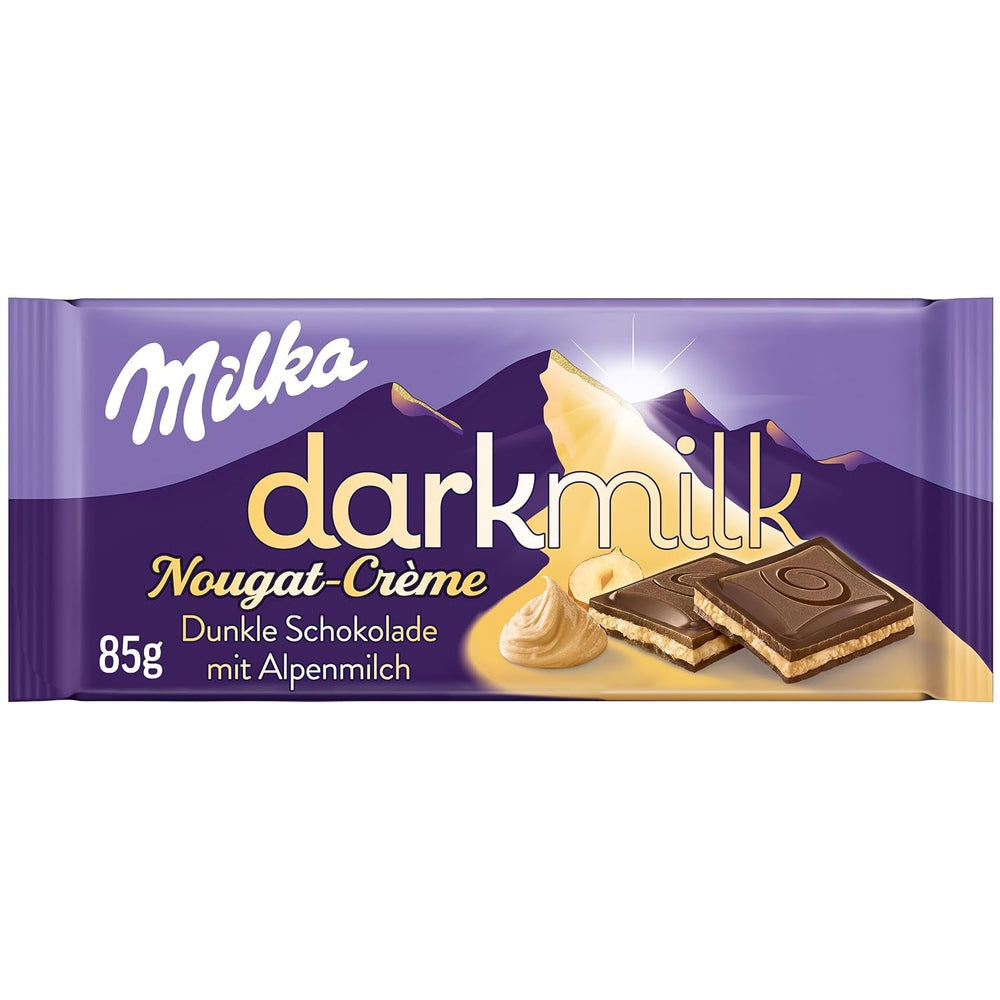 Milka Black Milk – Ciocolată alpină neagră cu lapte și umplutură cremoasă de nuga – 85g (pachet de 5)