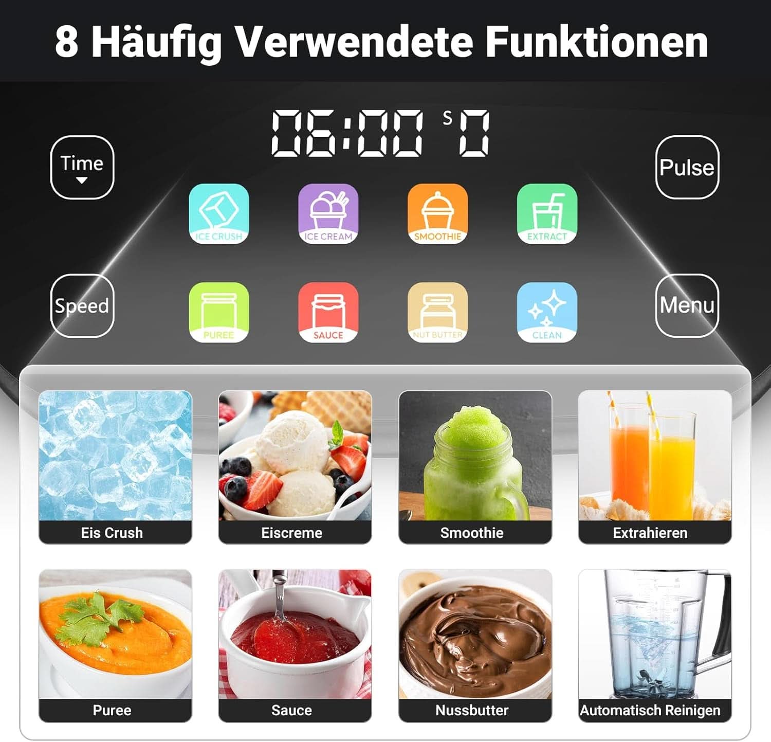 Blender AMZCHEF, 8 menus intelligents et 10 vitesses, écran tactile LCD Cuisine Naty Shop