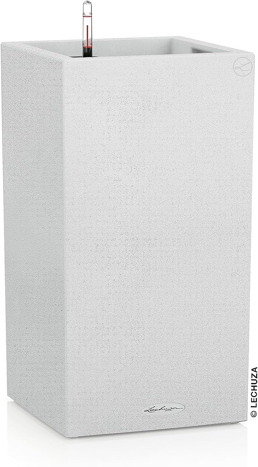 CANTO Jardinière en pierre 30 haut, Noir graphite, Plastique de haute qualité, Système d'arrosage inclus, Insert de plantation amovible, Pour intérieur et extérieur, 13602, 30x30x56 cm