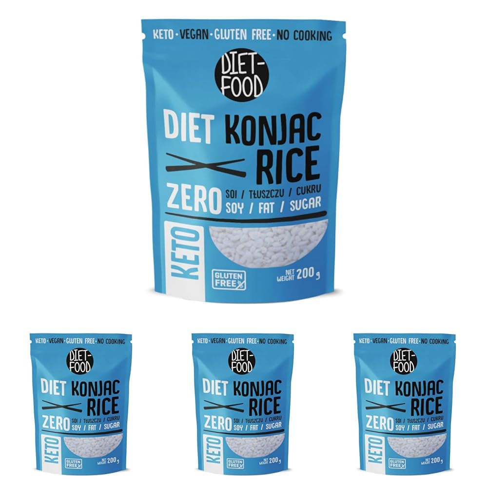 DIET-FOOD Riz shirataki konjac instantané, faible en glucides, faible en calories, végétalien, sans gras, sans soja, sans gluten, compatible céto, nouilles de riz amincissantes, 200 grammes