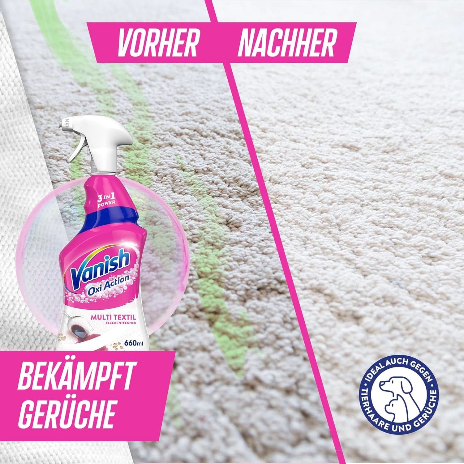 Vanish Oxi Action Multi - Spray Détachant Textile - 660 ml - Détergent textile pour tapis et tissus d'ameublement - contre la saleté et les odeurs d'urine Naty Shop