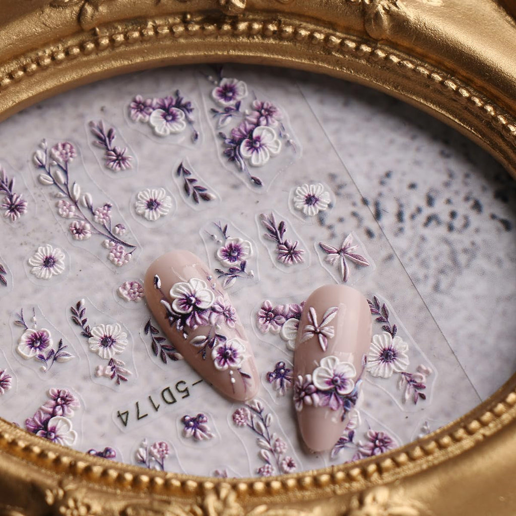 JMEOWIO 3D Nagelsticker Blumen Nail Art Sticker Selbstklebend Nagelaufkleber 5D Stereoskopisch Frühling Sommer Dekoration Nageldesign Zubehör 4 Blatt