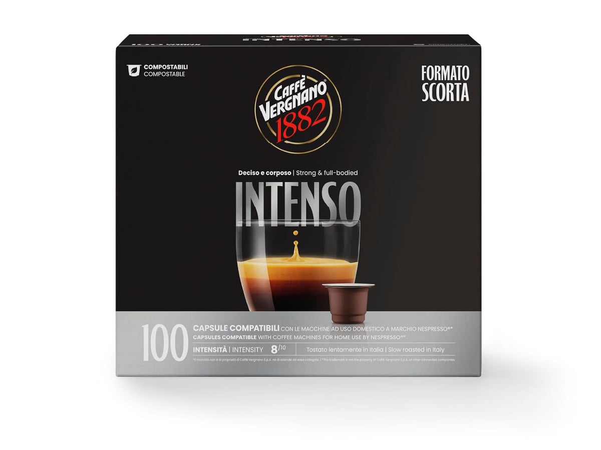 Caffè Vergnano 1882 - Èspresso Kompostierbare Kaffeekapseln , Compatible Avec Nespresso, Intenso (Intenso) - Packung Enthält 100 Kapseln