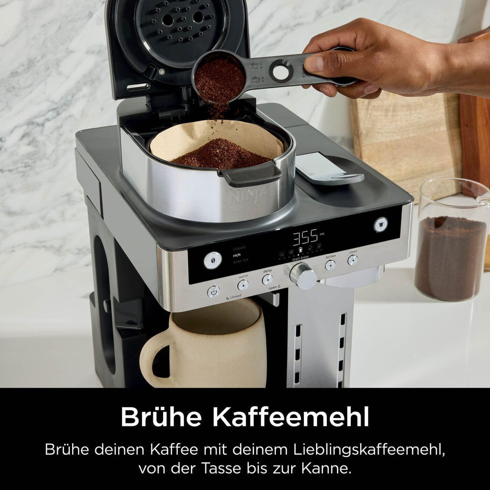 Ninja Prestige Cafetière filtre 2 en 1 avec capsules et mousseur à lait intégré, pour latte, café glacé et Flat White, noir CFN802EU