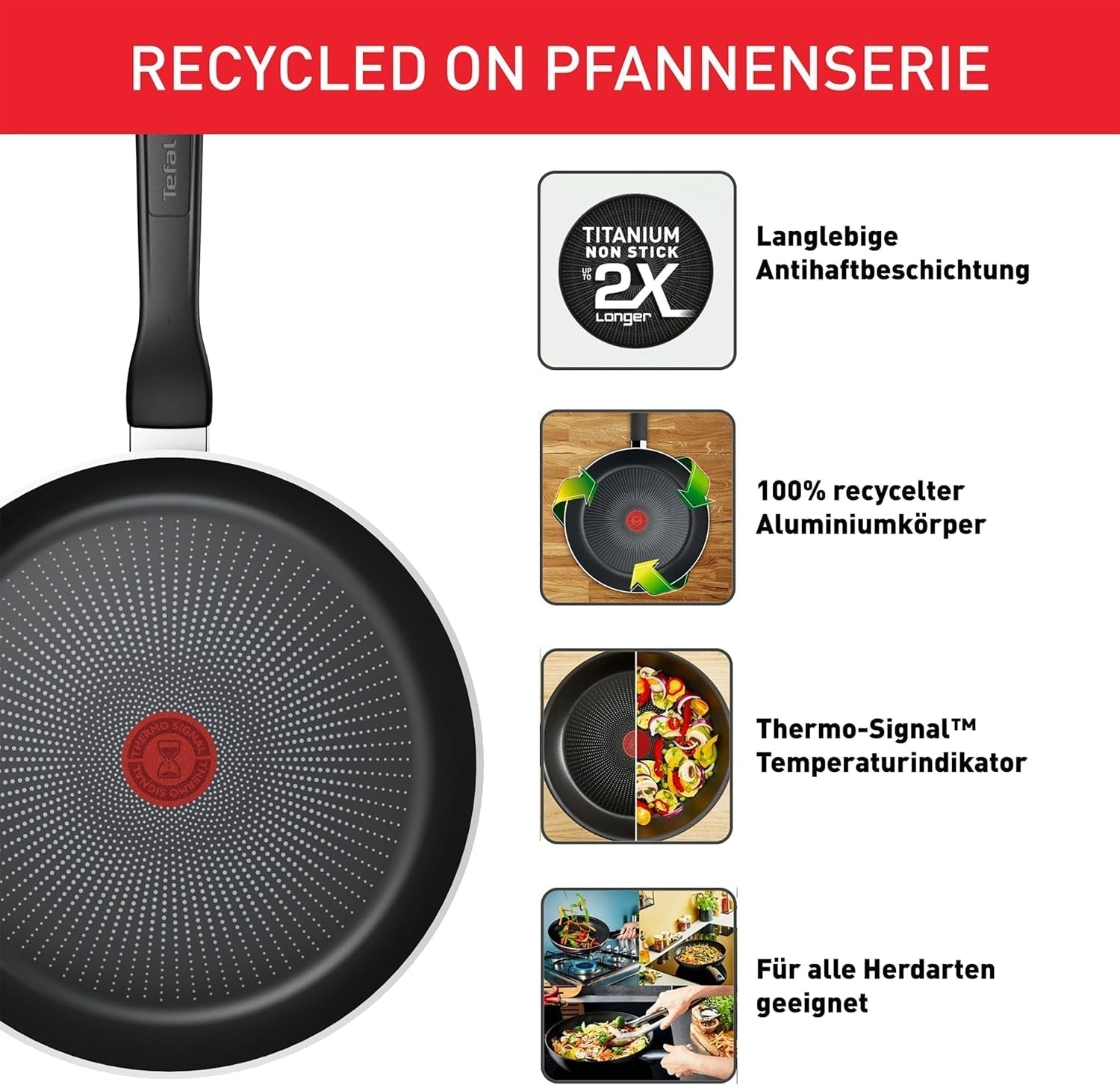 Tefal Recycled on, poêle en aluminium 100% recyclé, revêtement antiadhésif, induction Casseroles et poêles Naty Shop