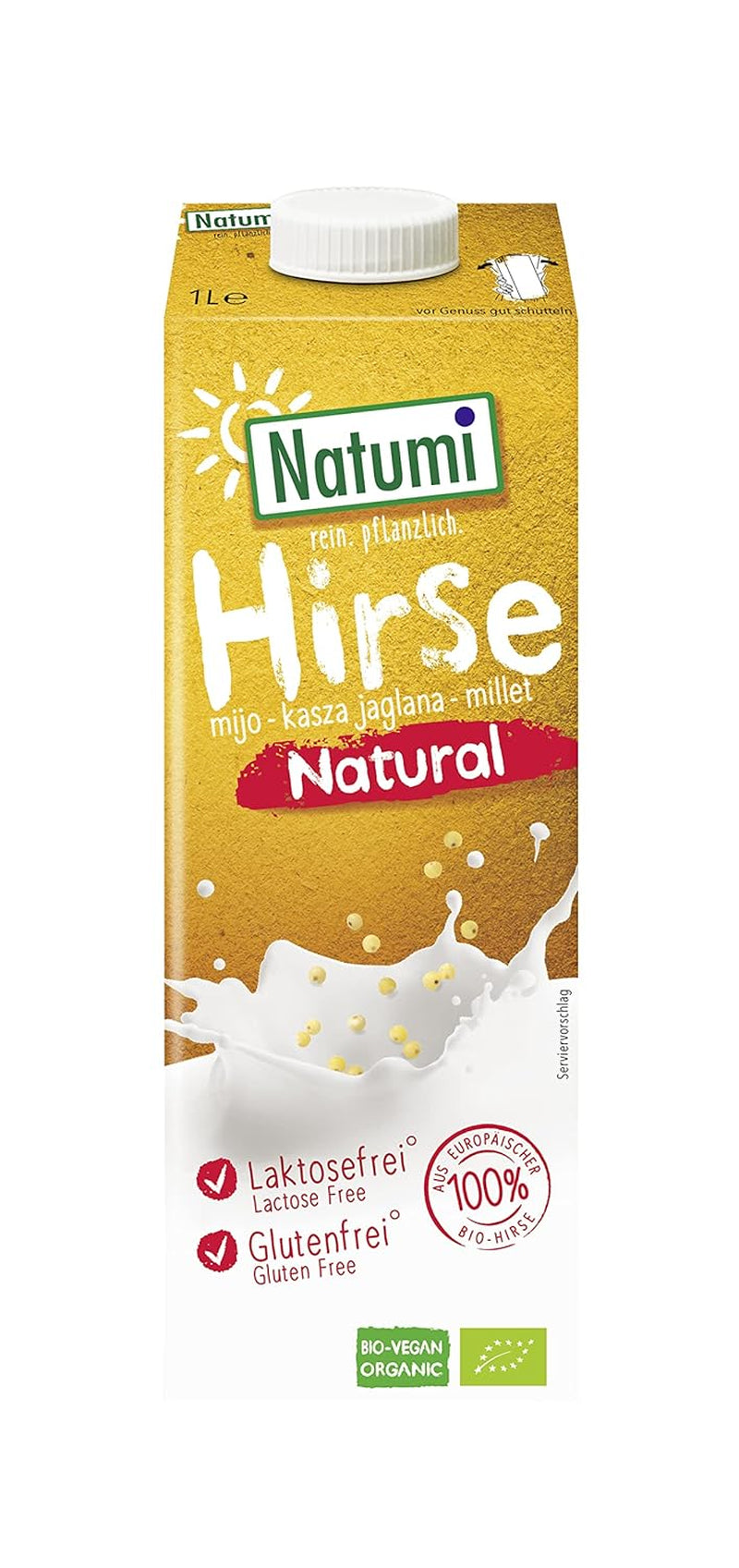 Natumi Bio Hirsedrink Natur, 6 x 1L - Sans lactose, Vegan, Bio, Sans gluten, Milchfreie, Milchfreie Alternative