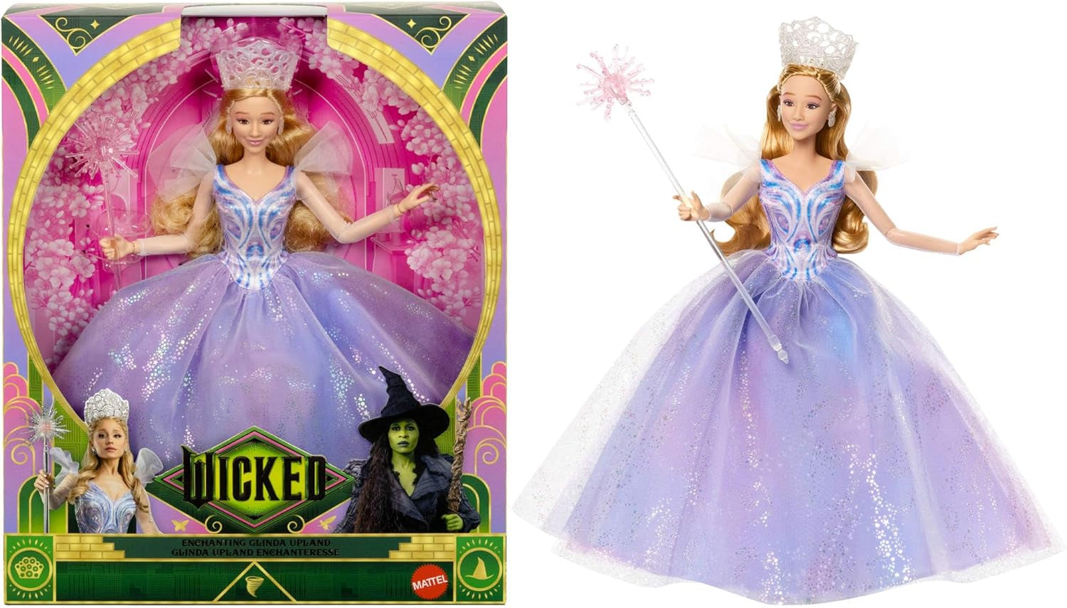 Mattel Wicked : Part 2 par Universal Pictures Glinda Deluxe Doll avec tenue détachable et 3 accessoires, inspirée du film, JFM13, [Multicolore]