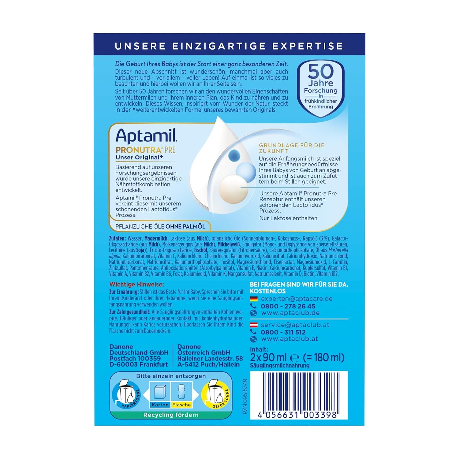 Aptamil Pronutra-ADVANCE PRE, buvable, 4x2x90ml (Packung mit 4)