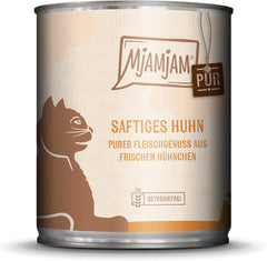 MjAMjAM - Nourriture humide de qualité supérieure pour chats - Plaisir de la viande pure - Paquet de 6 poulets juteux (6 x 800 g) sans céréales avec viande supplémentaire