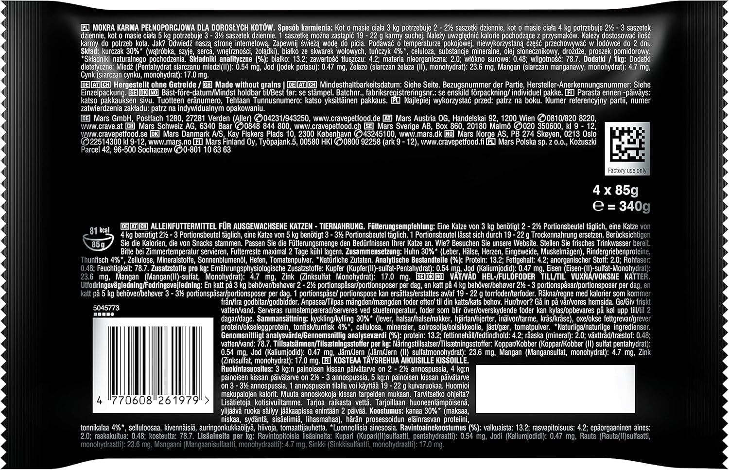 CRAVE Katze Portionsbeutel Sauce Multipack au Thon 13 x 4x85g